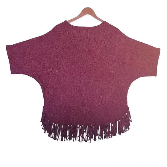 Relativity Sweater Womens Size Large Red Acrylic Fringe Hem Line Short Sleeve - Picture 9 of 9